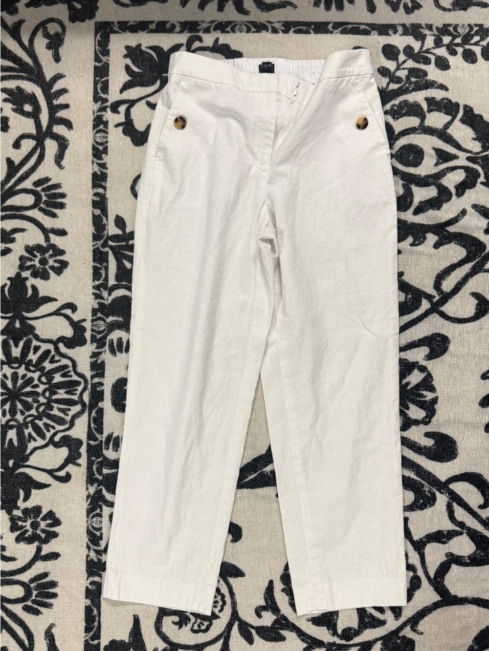 J Crew White Linen-Blend Pants